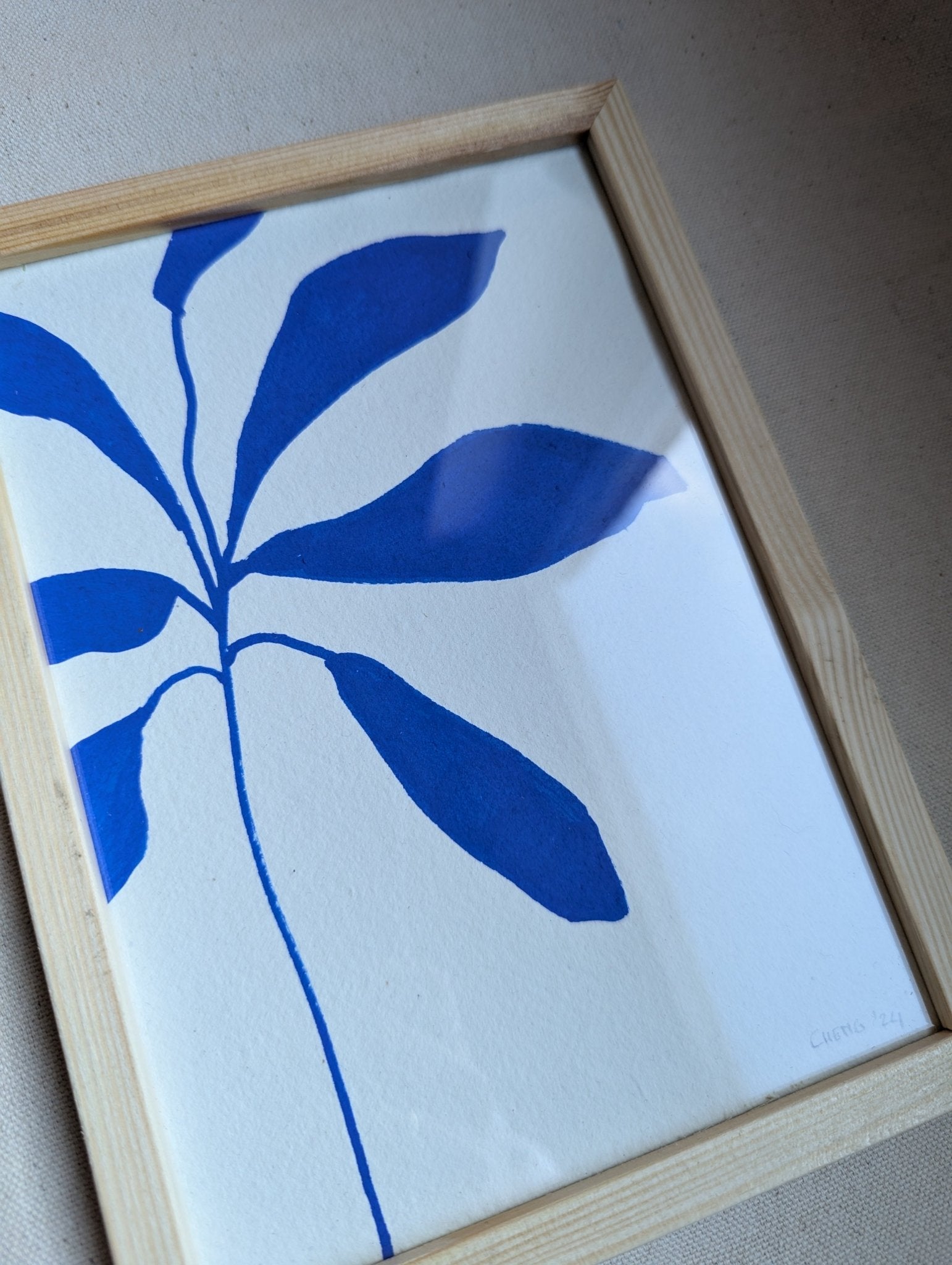 Blue Leaves II | Works on paper | A5 | Framed - Paper - Jasmyn Cheng Art