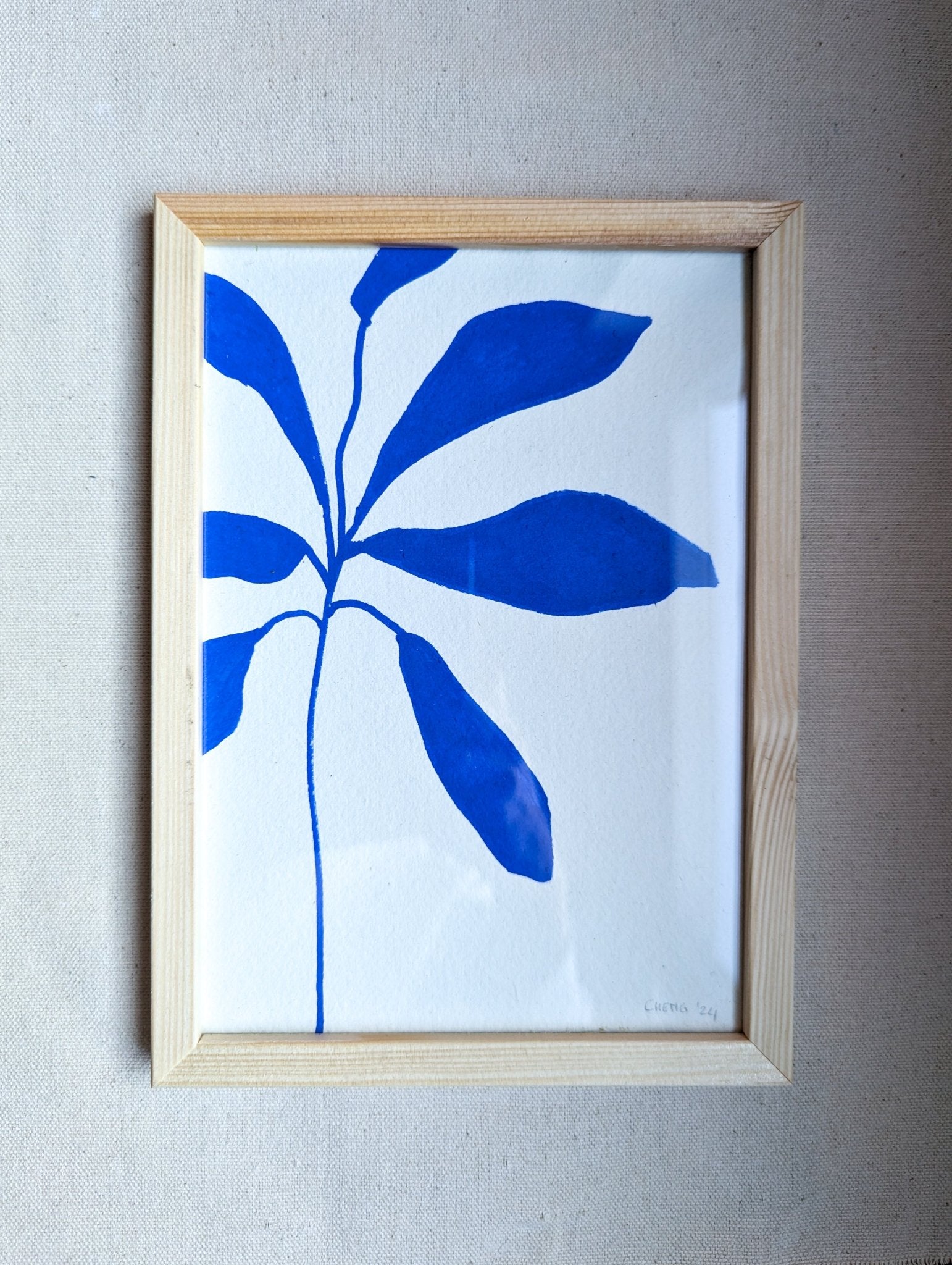 Blue Leaves II | Works on paper | A5 | Framed - Paper - Jasmyn Cheng Art