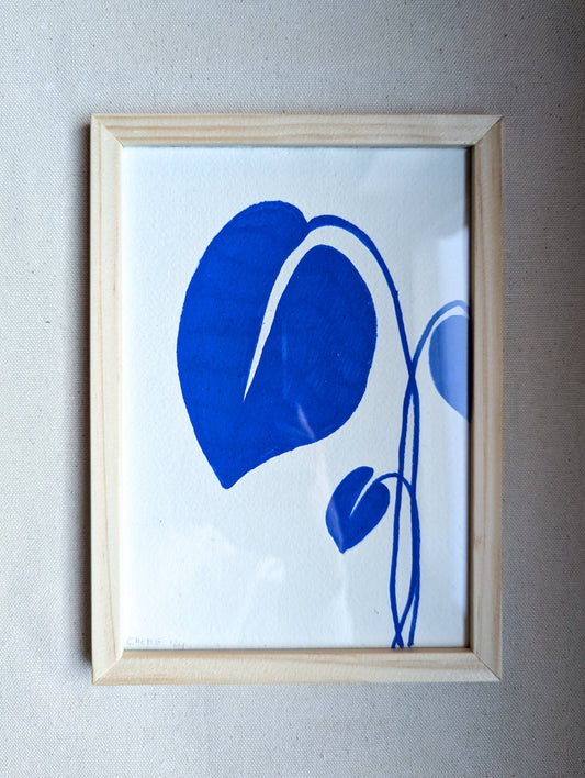 Blue Leaves III | Works on paper | A5 | Framed - Paper - Jasmyn Cheng Art