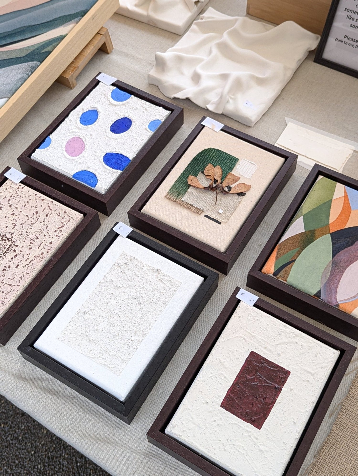 Handmade framed art pieces from the Elements series with various textures and colors, size 13x18cm.