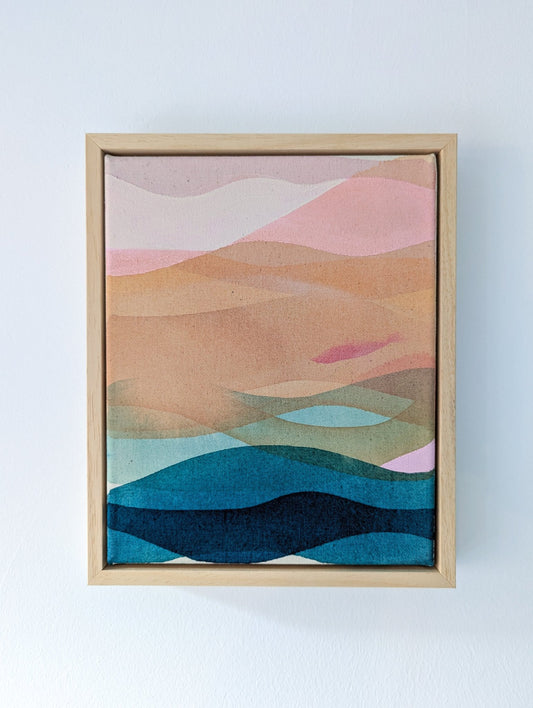 Artwork titled "When we are together II," 20x25cm, framed and ready to hang, sunset-inspired abstract design.